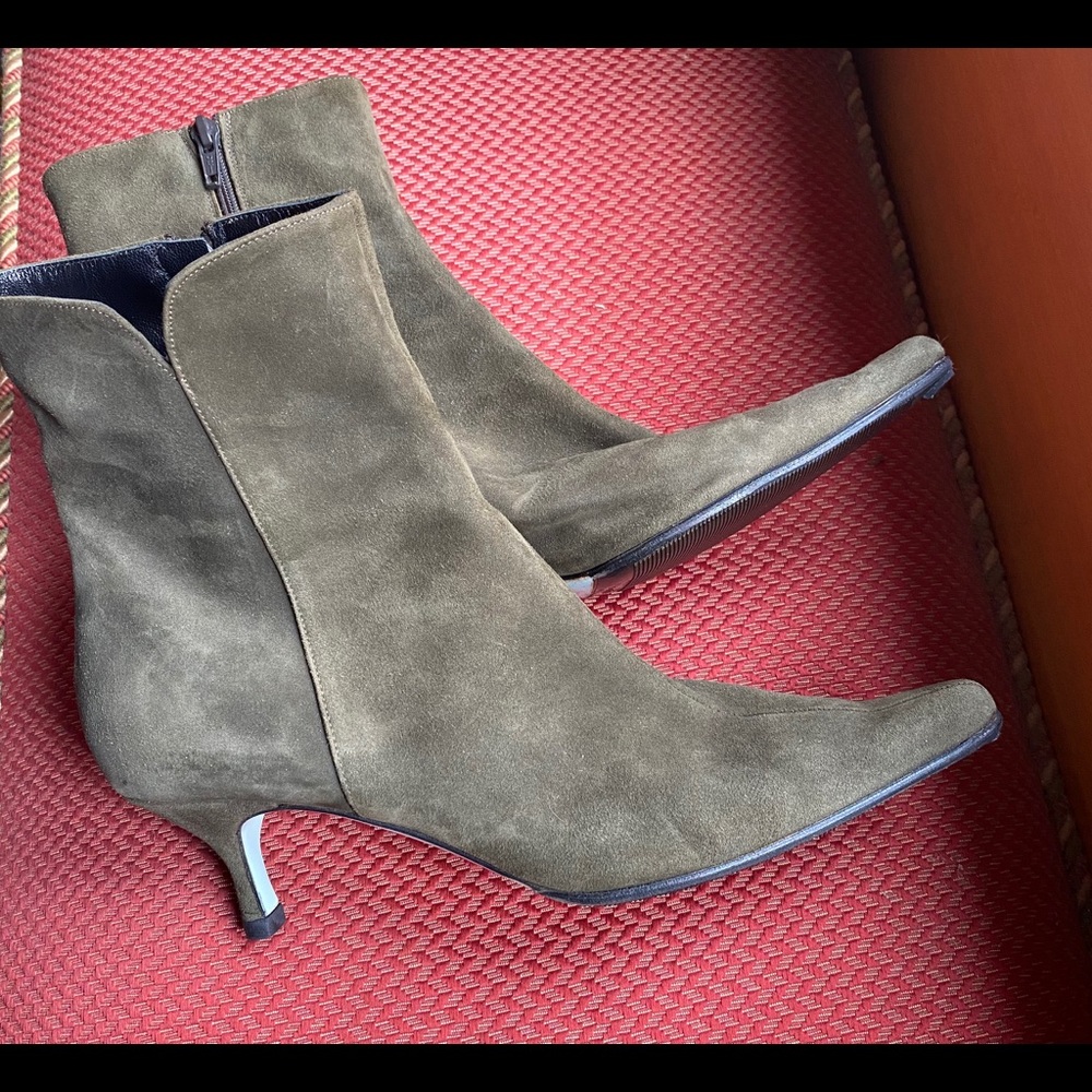 Olive Suede Zip Ankle Booties
